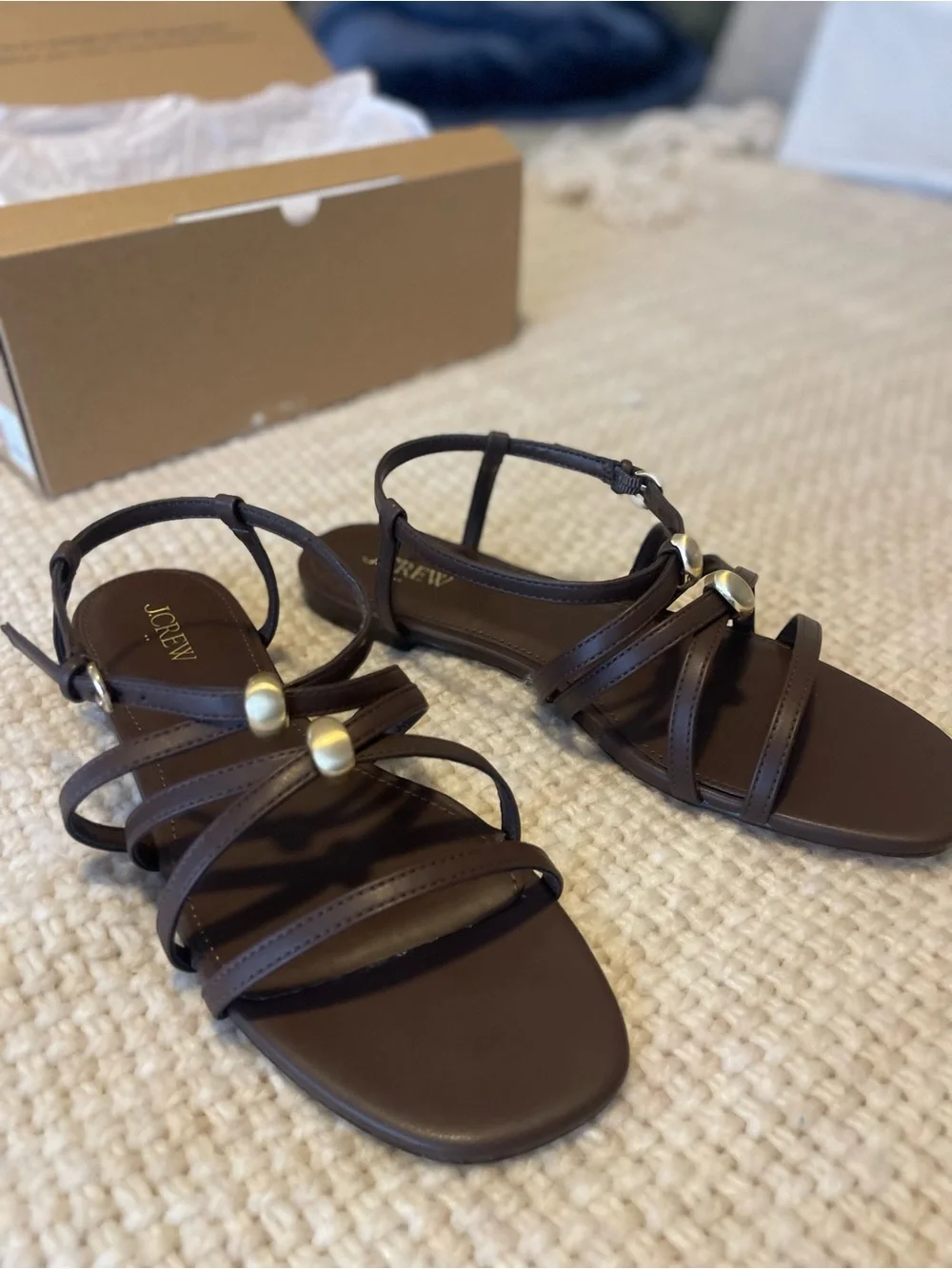 (NWT) J. Crew Dark Walnut Leather Strappy Sandals